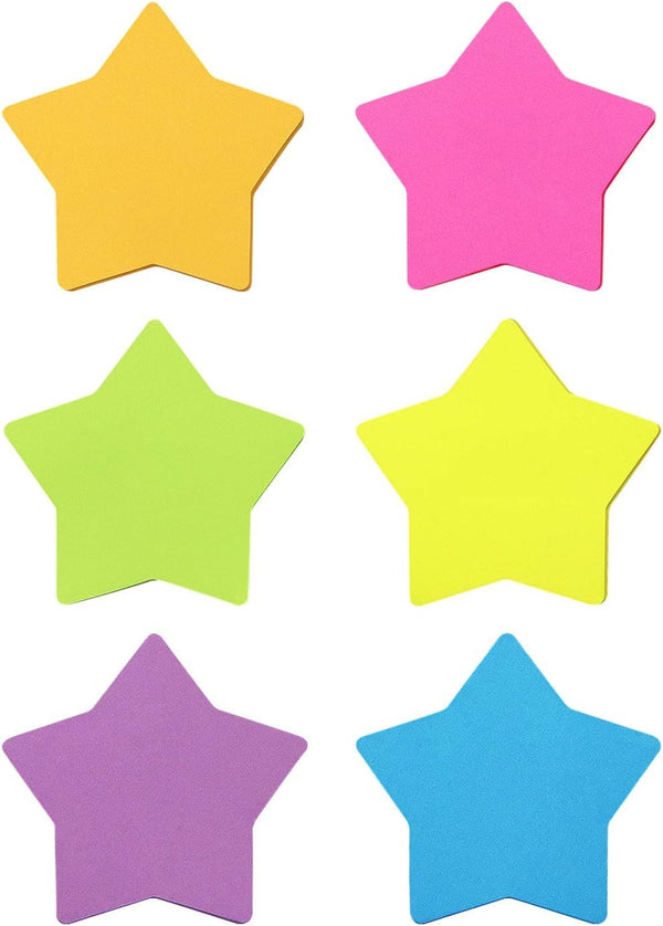Star Shape Sticky Notes, 6 Color Bright Colorful Self-Sticky Pad, 75 Sheets/Pad