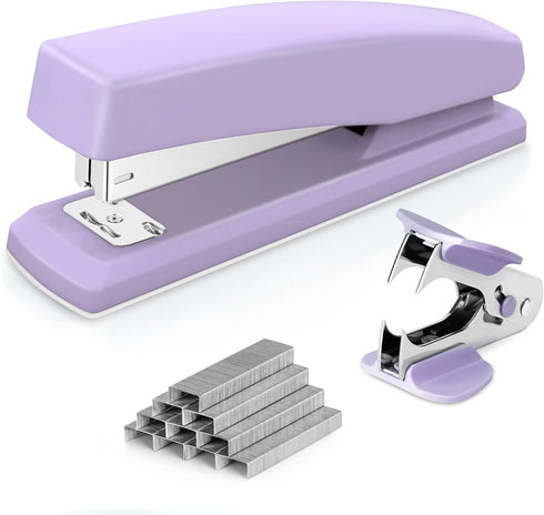 Deli Desktop Stapler - Office Stapler with 25 Sheet Capacity, Includes 1000 Staples and Staple Remover (Purple)