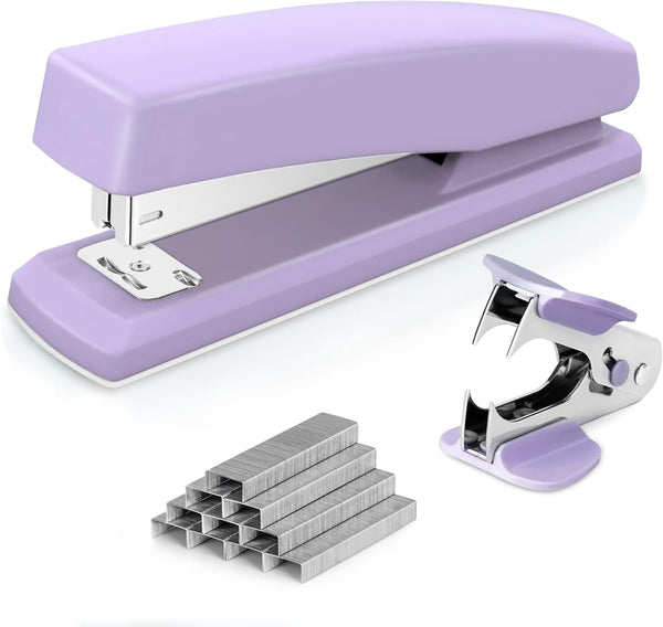 Deli Desktop Stapler - Office Stapler with 25 Sheet Capacity, Includes 1000 Staples and Staple Remover (Purple)