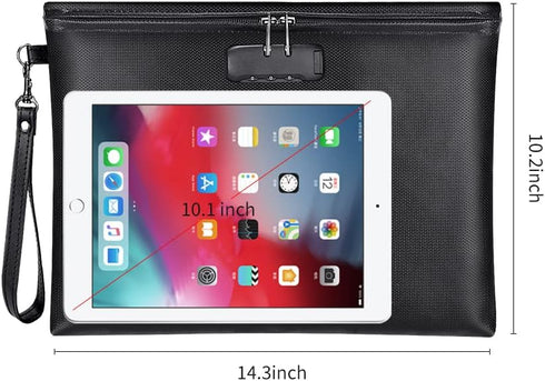 ZOOPIP Fireproof Document Bag with Lock, 14.3"x10.2" Waterproof Money Bag with Zipper Closure for A4 Documents