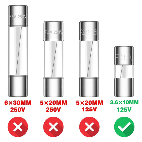 3A 125V Ts-66 3 125 3.6x10MM 0.14x0.39 Inch F3AL125V 3AMP 125Volt C9 C7 (Pack 50 VEXUNGA Christmas Light Fuses Amp Max