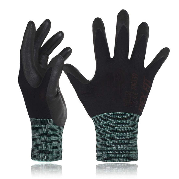 DEX FIT FN330-3D Nitrile Coated Work Gloves - Comfort Stretchy Fit, Firm Grip, Touchscreen, Black L (9)