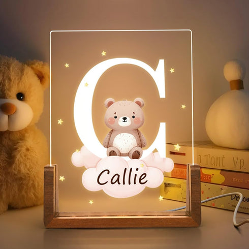 Custom Acrylic Night Light, Personalized Cute Forest Animals LED Light with Wooden