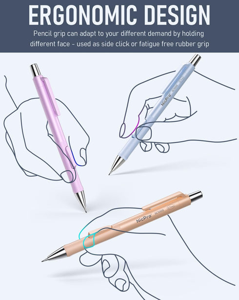 Nicpro 8 Pack 0.7mm Pastel Mechanical Pencil Set, Fast Click Aesthetic Drafting Pencils with 480PCS HB Lead