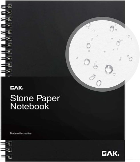 Stone Paper Notebook, No Lines Spiral Notebook, Waterproof Aesthetic Journal for Note Taking, Large Black