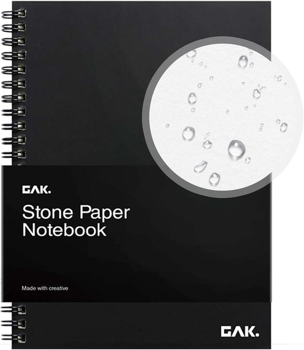 Stone Paper Notebook, No Lines Spiral Notebook, Waterproof Aesthetic Journal for Note Taking, Large Black