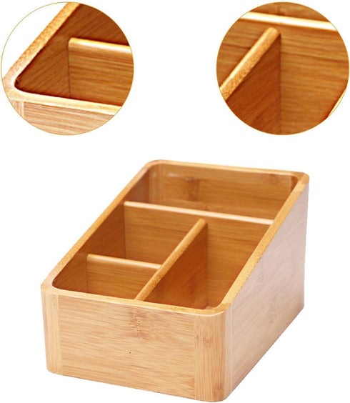 AFXGUSD 4 TV Remote Holder Compartment Basket Decorative Living Room Portable Bamboo Bedroom Media Player Remote