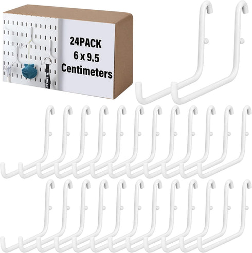 24 Pcs White Pegboard Hooks, Long L Shape Accessories Compatible with IKEA Skadis for Home Office Storage