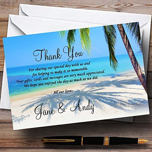The Card Zoo Tropical Beach Palm Tree Personalized Wedding Thank You Cards