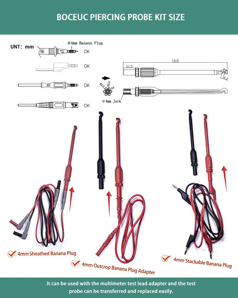 4mm Mulitimeter Test Probes Wire Piercing Probe Kit for Banana Extended Test Cable Automotive Diagnostic Car Test Tool