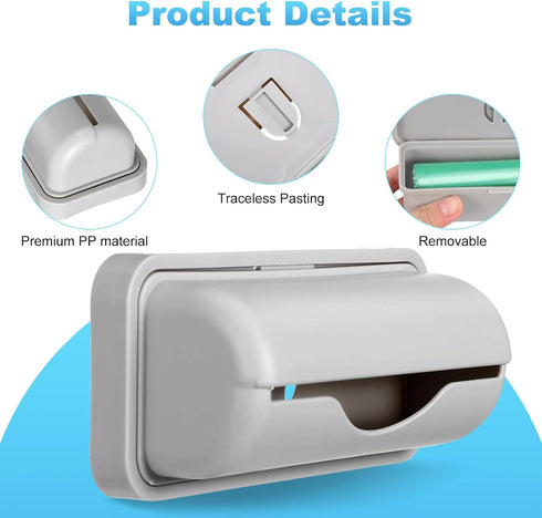 AqusilAir Set 2 Wall-Mounted Trash Bag Dispenser for Small Garbage Bags Adhesive PVC Storage Box for Bathroom, Kitchen