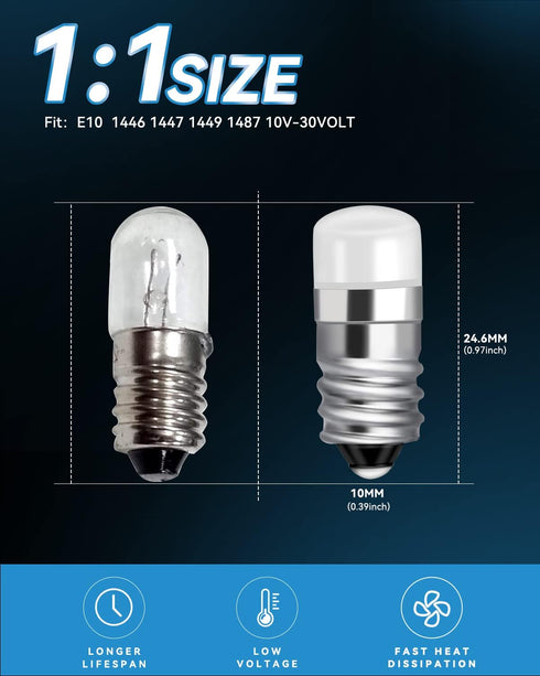 Keiurot 1487 1447 Bulb 1446 1449 E10 Led Bulb House Number Light Bulb Address Lights 10V-30Volt Train Bulbs, Flashlight Bulb, Landscaping Light Warm White, 2Pack by Keiurot