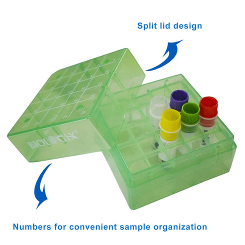 2in 25 Well PP Cryogenic Boxes, Microtube Storage Box, Tube Laboratory Storage Freezer Boxes, 5 Pcs