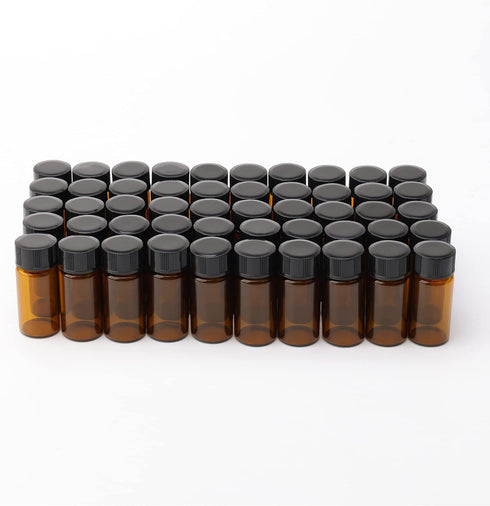 5ml Small Sample Vials, 50Pcs Amber Glass Sample Bottles with Screw Cap for Laboratory, Liquid, Water, Seeds