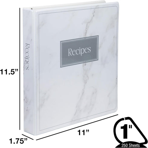 Samsill Recipe Binder Full Page 8.5 x 11 Kit, 1 Inch D-Ring, Marble Design by Samsill