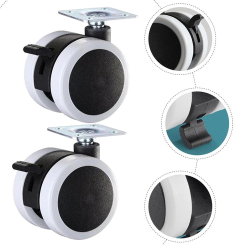 HOOWIFFY 4 2-inch Pcs White Pu Swivel Casters with Brake for Office Chair, Furniture Replacement Wheels for Desk