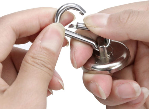 DIYMAG 100LBS Strong Magnetic Hooks, Heavy Duty Neodymium Magnet Hooks with Swivel Carabiner, Pack of 7