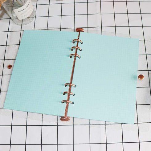 Personal A5 Glitter PVC Binder Cover, Clear Soft PVC Notebook Shell with 6 Rose Gold Round Ring Binders