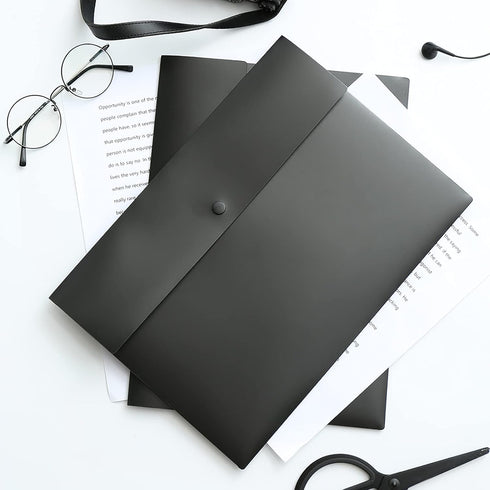 VANRA 5 Pieces A4 Envelopes Folders, Plastic Wallets Document Organizer with Snap Button Closure A4 Letter Size (Black)