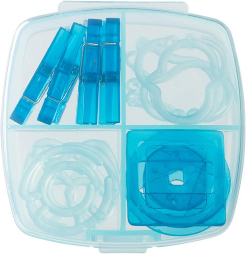 JAM PAPER Small Plastic Office Clip Box - Blue - 16 Assorted Clips/Pack