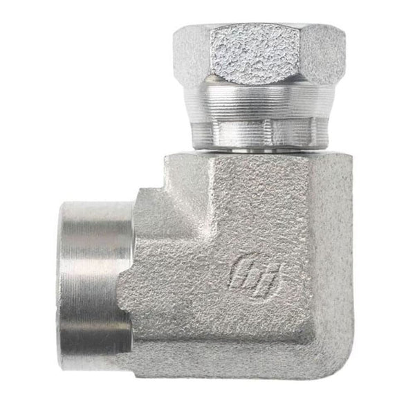 Brennan Industries 1502-06-06-FG Forged Steel 90 Degree Elbow Adapter, 3/8" Female Pipe x 3/8" Female Pipe Swivel, 0.875" Hex, 0.340" Drill