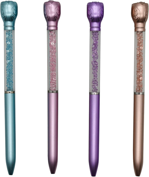 Maydahui 24PCS Rose Ballpoint Pen, Retractable Flower Pens with Crystal Quicksand Gem for School Home Party