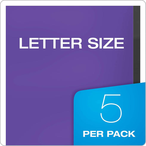 Oxford Two Pocket Plastic Folders with Reinforced Edges, Letter Size, Red, Blue, Green, Black, Purple, 5 Per Pack