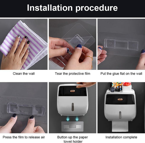 homfanseec Toilet Paper Holder Wall Mount, Self Adhesive Paper Towels Holder with Drawer and Shelf Watertight Tissue