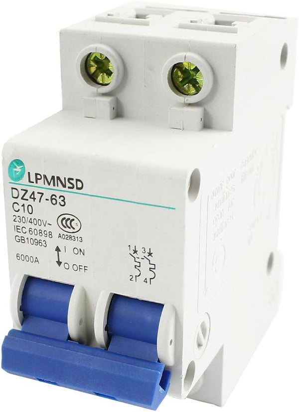 uxcell 2-Pole Circuit Breaker AC 230V 400V 10A DIN Rail Mounting DZ47-63 35mm