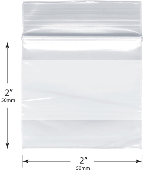 Plymor 2" x 2" (Pack of 200), 2 Mil with White-Block Zipper Reclosable Plastic Bags