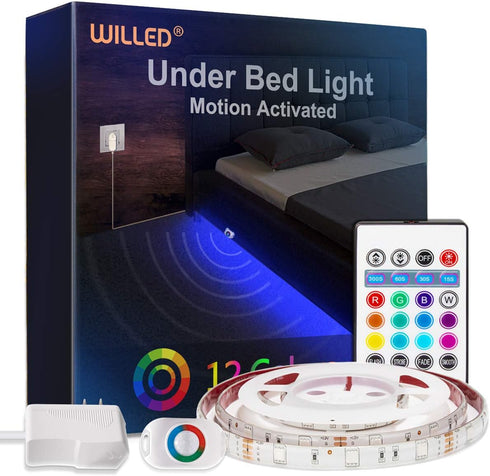WILLED RGB LED Strip Lights, Under Bed Light Motion Activated Sensor, RF