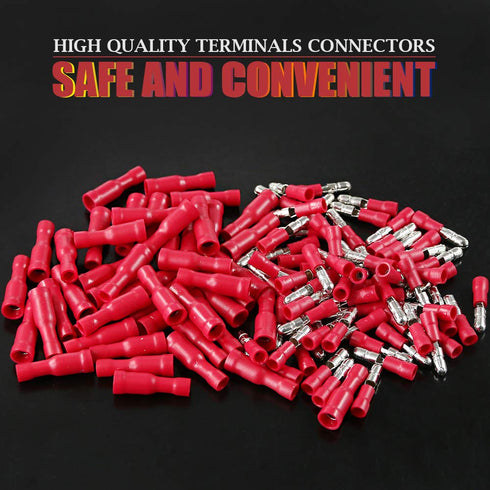 Hilitchi 50Pairs Insulated Male Female Bullet Quick Splice Wire Terminals, Wire Crimp Connectors, Red, 22-16 Gauge