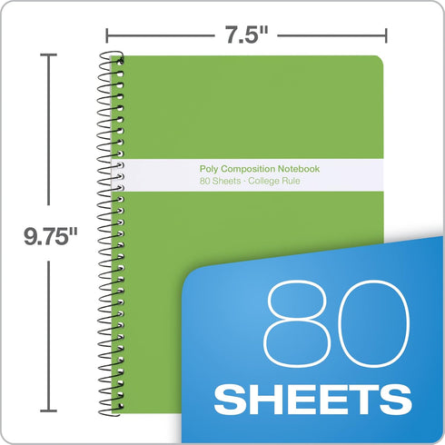 Oxford Spiral Composition Notebooks - 4 Pack, Poly Covers, College Ruled Paper, 9-3/4 x 7-1/2 Inches, 80 Sheets
