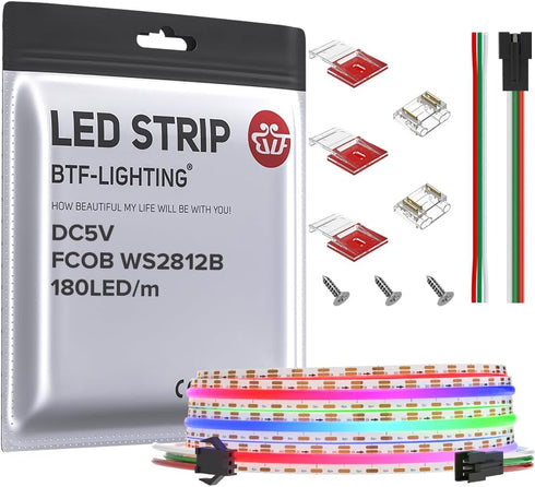 BTF-LIGHTING FCOB COB WS2811(WS2812B) IC RGB 180LED/m 360IC LED Strip DC5V 6.5FT