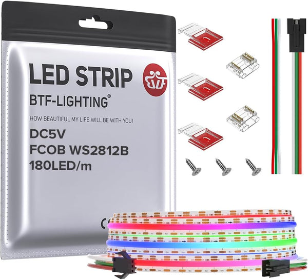 BTF-LIGHTING FCOB COB WS2811(WS2812B) IC RGB 180LED/m 360IC LED Strip DC5V 6.5FT
