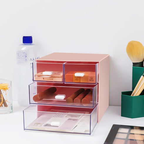 Desk Organizer with Drawer, Office Organizer with 4 Drawers, Desk Storage Box for, Desktop, Dressing table, Office, School, Home, Plastic Box and 4 Acrylic Drawers(Pink) by Zyners