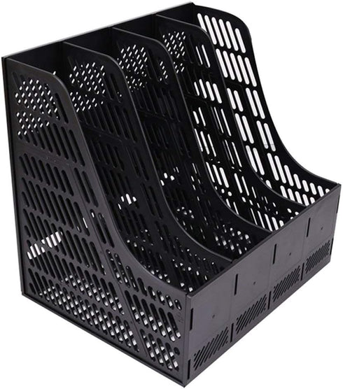 SAYEEC Desktop Magazine Holder, 4 Compartments Vertical File Organizer for Home Office and School (Black)
