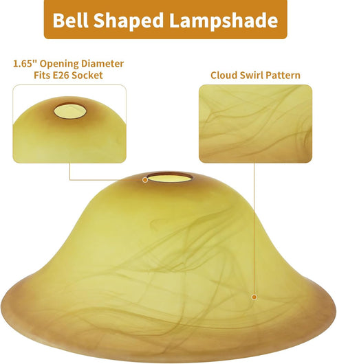 Golhom 12" Tawny Alabaster Glass Lamp Shade, Lipless Glass Lamp Dome, Fixture Replacement Globe for Torchiere Floor