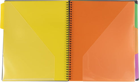 JAM PAPER Plastic Multi Pocket Folder, 12 Pocket Organizer with Zipper Pouch, Smoke Grey with Colorful Tabs