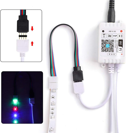 SUPERNIGHT 3528 2835 4 Pin 8mm LED Strip Connector Kit, RGB Rope Lights Gapless Solderless Clip, 32.8ft Extension Wire