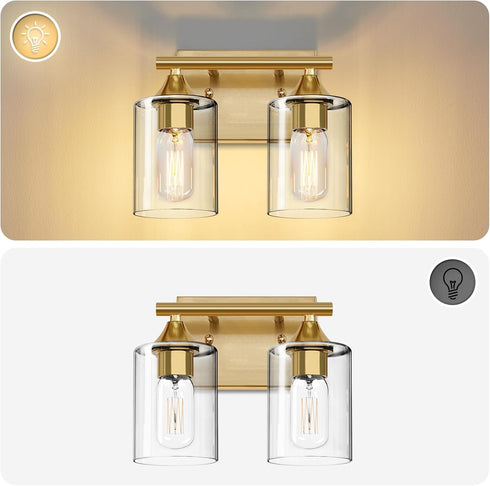 Bathroom,2-Light Gold Vanity Lights for Bathroom Light Fixtures,Brushed Brass Gold Wall Sconce Lighting,Modern Wall