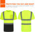 High Visibility Shirts Quick Dry Safety T Shirts with 4 Reflective Strips and Pocket Short Sleeve Mesh Hi Vis Construction Work Class 2 Shirt for Men/Women Black Bottom Yellow, 2XL