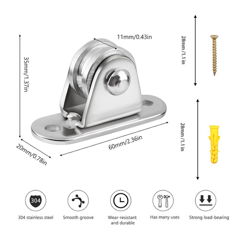 Small Silent Pulley Block Wall Ceiling Mount, Groove Wheel for Wire Rope Cord Material Handling Moving DIY Kits (4)