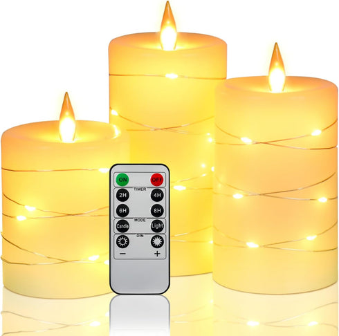 Da by Flameless Candles with String Lights, Battery Operated Candles with Remote