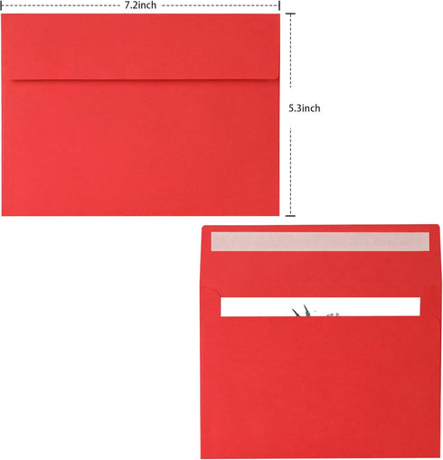 Red Envelopes, 50 Pack, 5 x 7 Inch A7 Card Envelopes for Invitations, Weddings, Birthdays, Personal Gifts