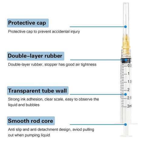 100pcs 3ml/cc 25G 5/8 inch16mmfor Industrial Scientific Accessories, Refilling Liquid, Individually Wrapped