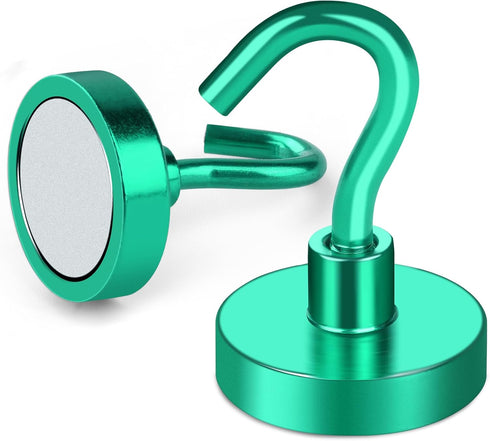 MIKEDE Magnetic Hooks, 40Lbs+ Heavy Duty Magnet Hooks for Cruise Cabins, Strong Neodymium Hanging Hooks (Green, 4 Pack)