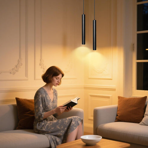 5W 3000K, 1.18 L11.8 Pendant Lights Kitchen Island, Modern Black Pendant Light for Bedroom Bedside Sofa Corner, Island