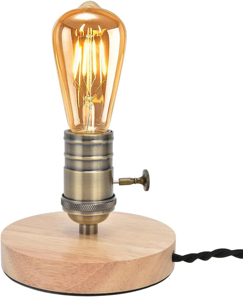 Tissting Vintage Wooden Lamp Base E26/E27 Table Lamp Holder with Dimmable Button for Mini Short Desk Lamp
