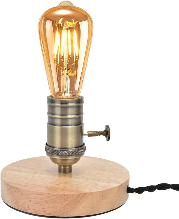 Tissting Vintage Wooden Lamp Base E26/E27 Table Lamp Holder with Dimmable Button for Mini Short Desk Lamp